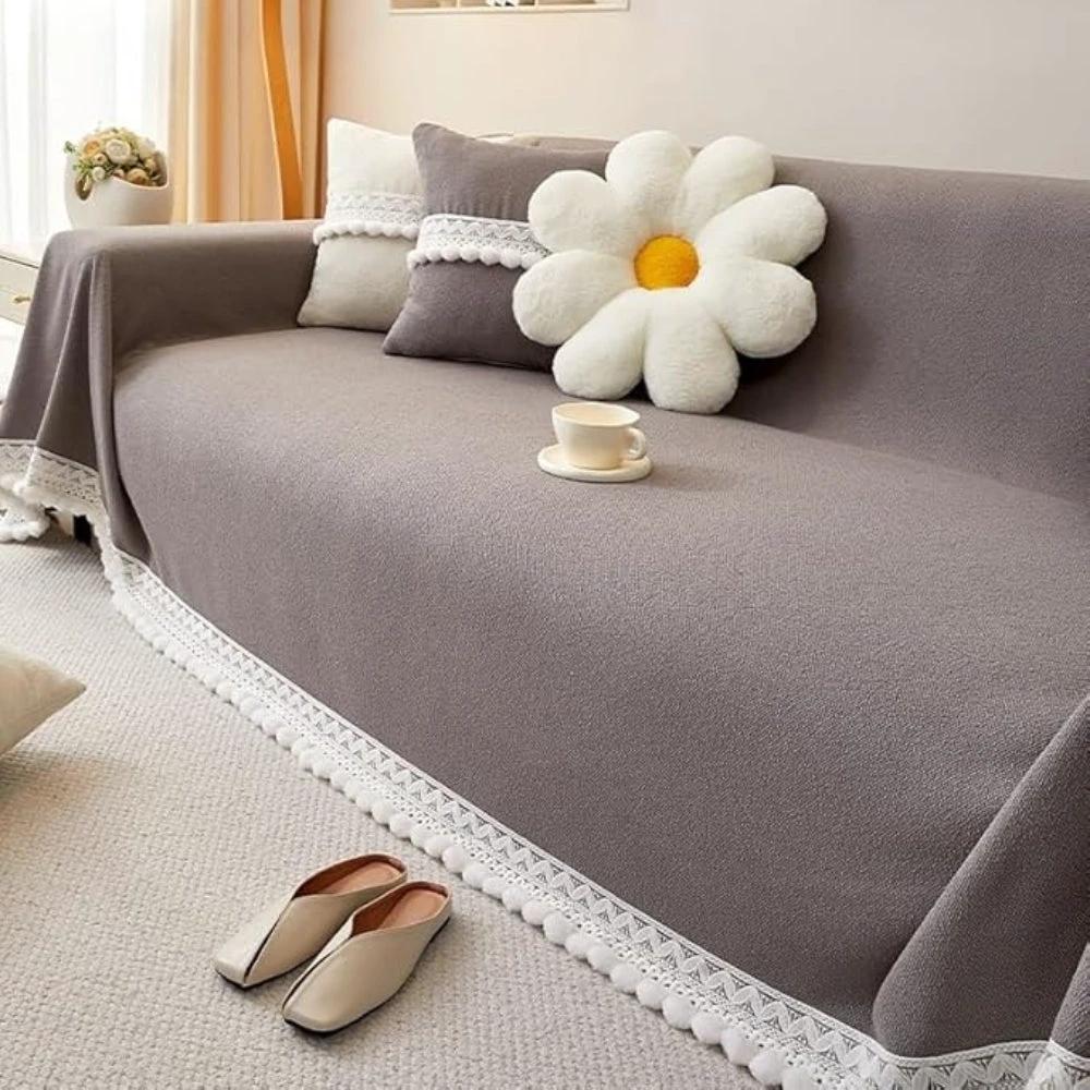 Classic Chenille Lace Edge Sofa Cover