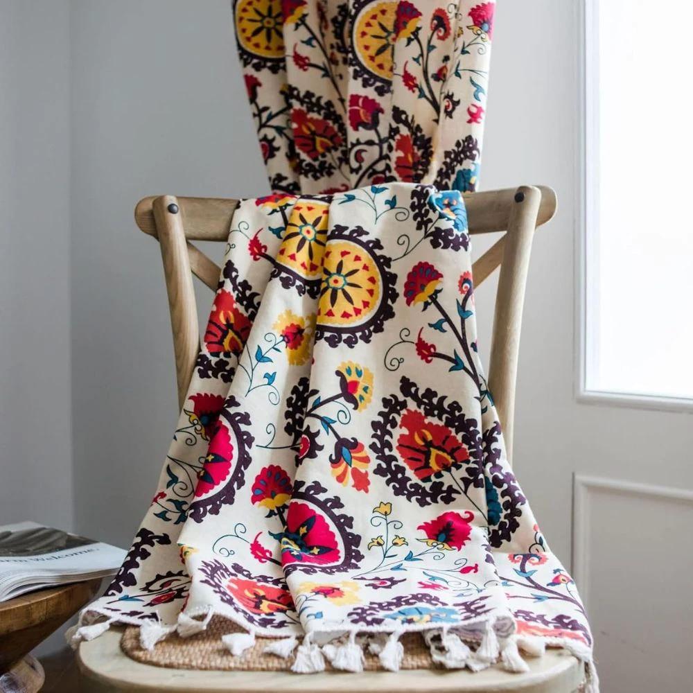 Boho Color Wheel Bloom Tassel Curtain