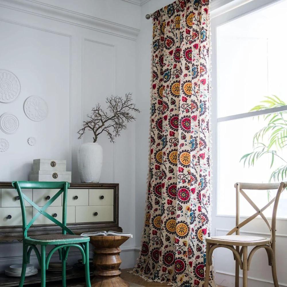 Boho Color Wheel Bloom Tassel Curtain