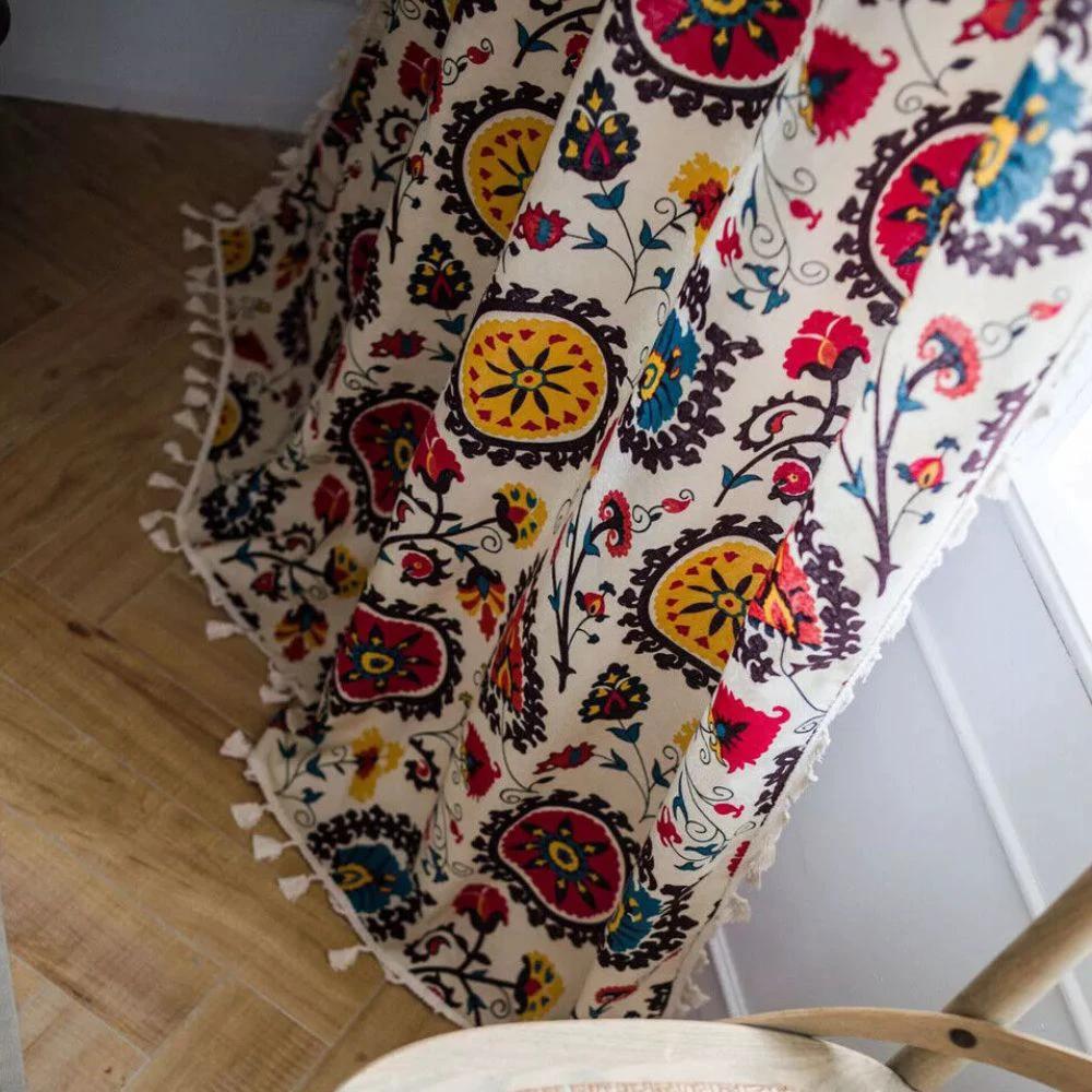 Boho Color Wheel Bloom Tassel Curtain