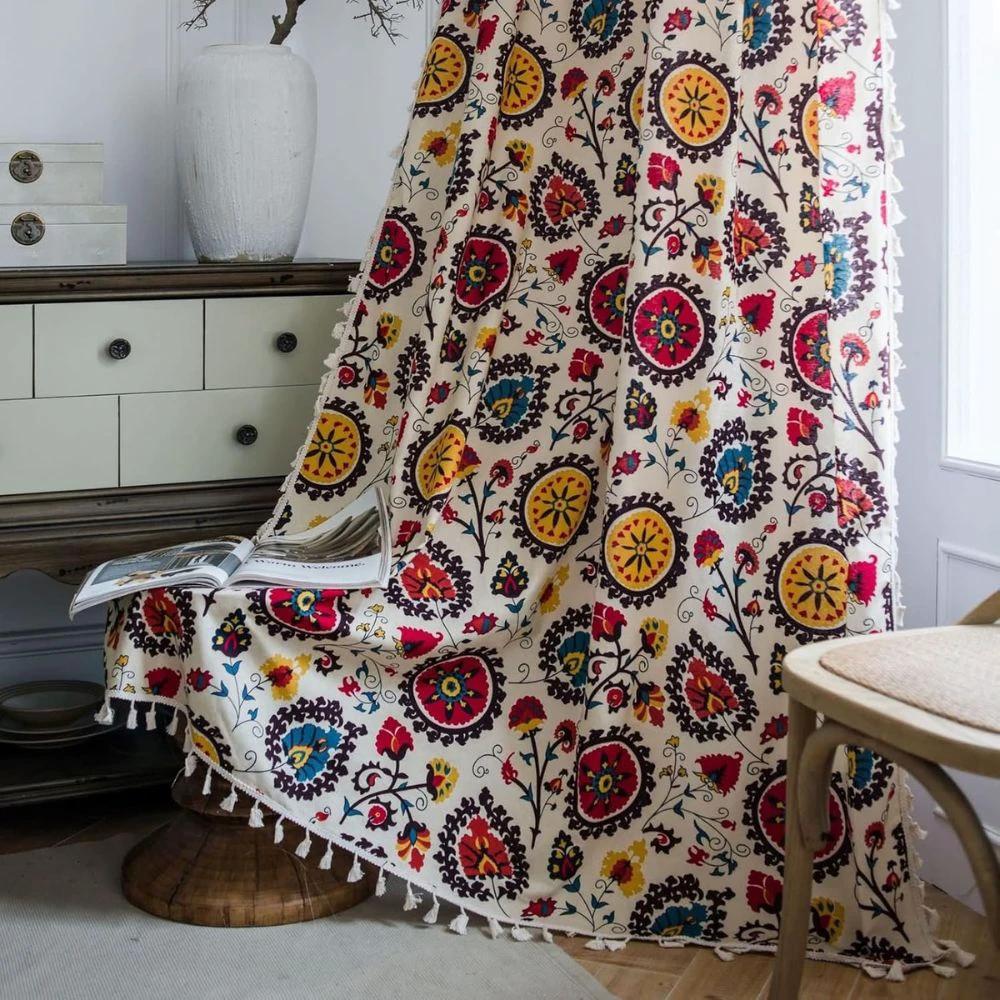Boho Color Wheel Bloom Tassel Curtain
