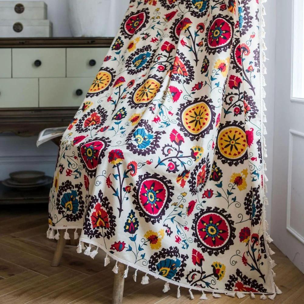 Boho Color Wheel Bloom Tassel Curtain