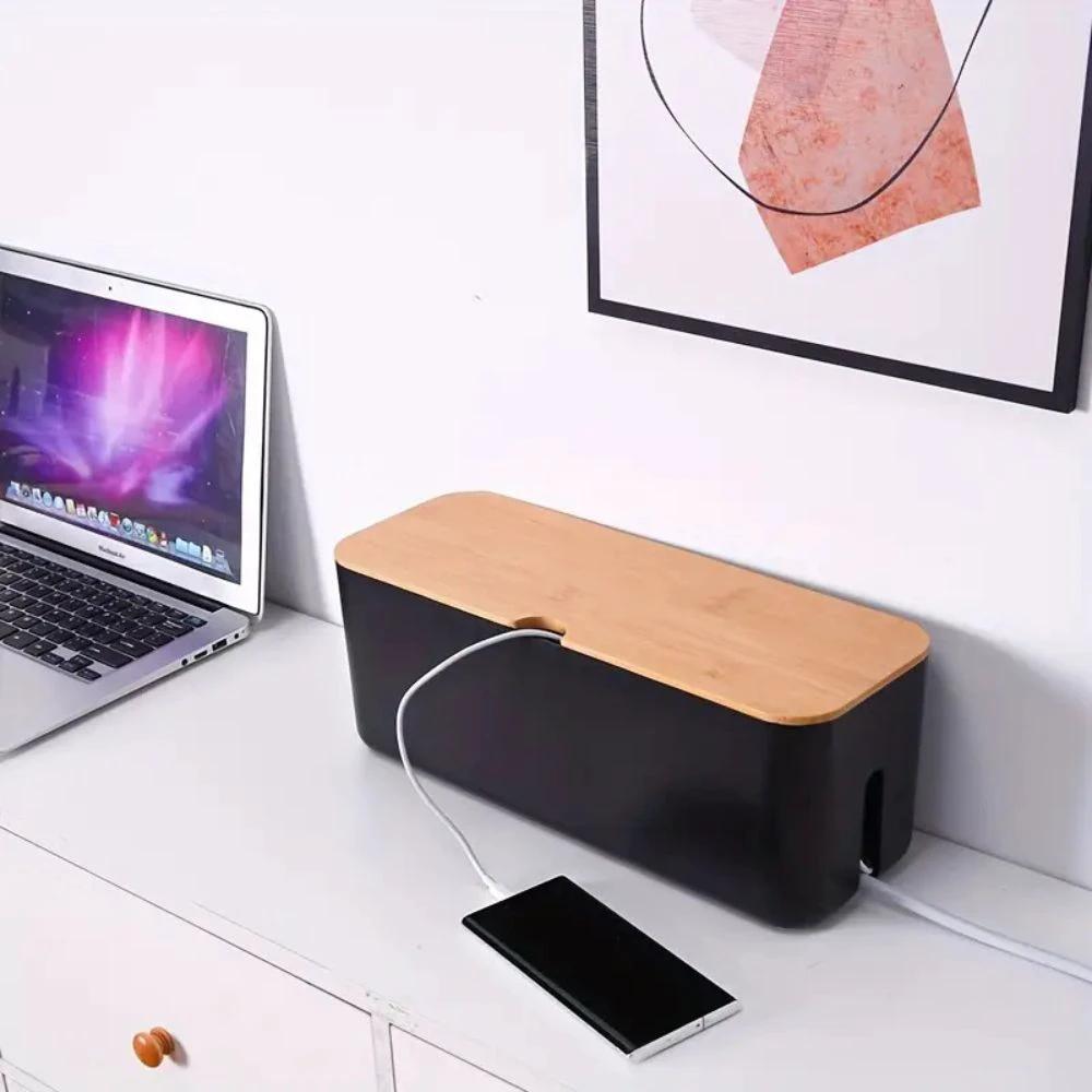 Cord Tidy Bamboo Cable Organizer Box