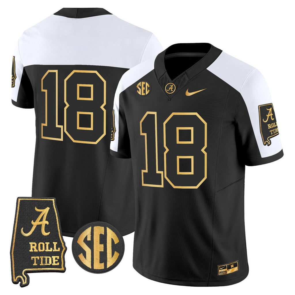 Crimson Jersey #18 Alabama Crimson Tide 2025 Gold Vapor Stitched