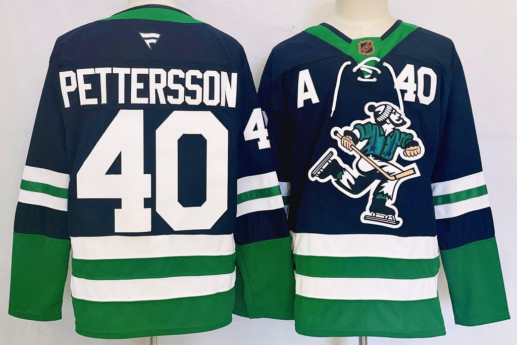 Custom Men Elias Pettersson Canucks Navy Jersey All Stitched