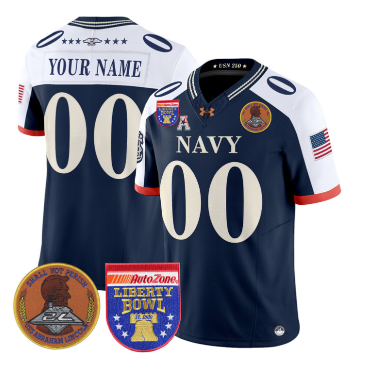 Custom Navy Midshipmen Jersey Name, Number 250th 2026 Liberty Bowl Stitched Navy Alternate