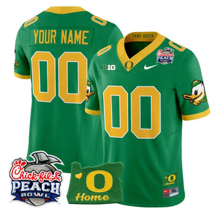Custom Oregon Ducks Jersey 2026 Peach Bowl Oregon State Patch Stitched Green