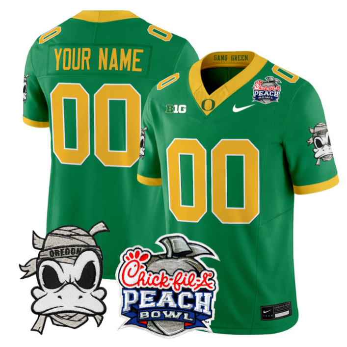 Custom Oregon Ducks Jersey Mummy Duck 2026 Peach Bowl Patch Stitched Green