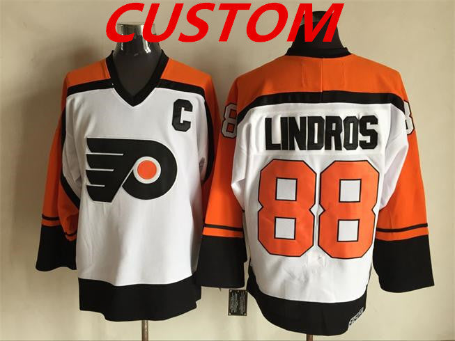 Custom Philadelphia Flyers white orange CCM Throwback NHL ice hockey jerseys Stitched