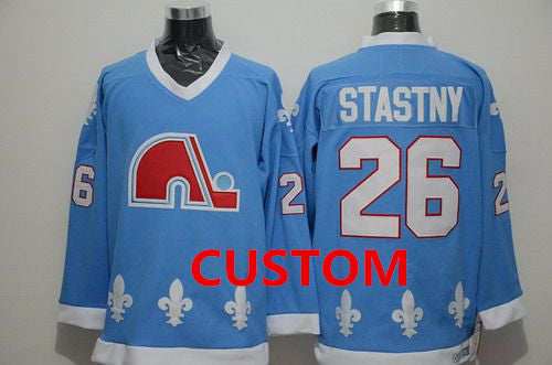 Custom Quebec Nordiques Light Blue CCM Vintage Throwback Jersey Stitched