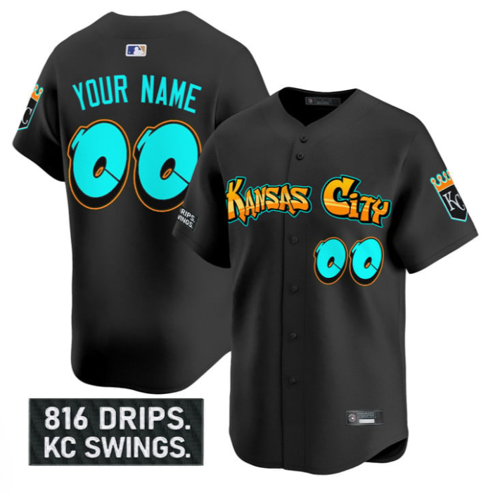 Custom Kansas City Royals Jersey Graffiti Crown Drop Limited Stitched