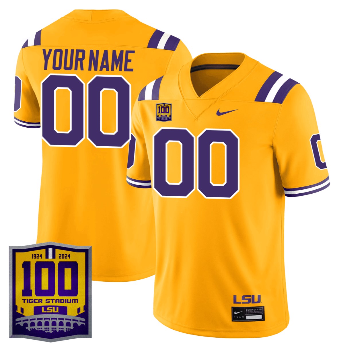 Custom LSU Tigers Jersey Name, Number 100 Years of Tiger Stadium Patch