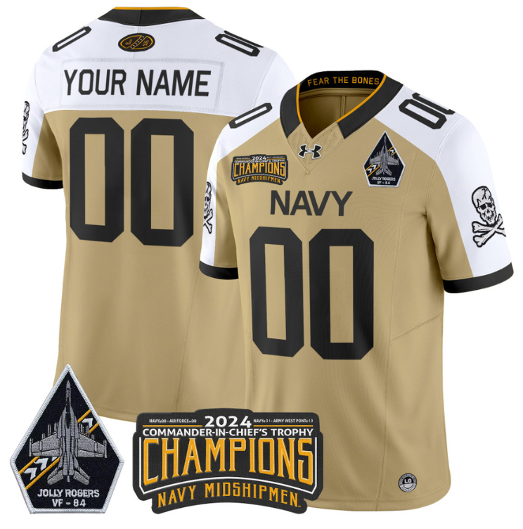 Custom Navy Midshipmen Jersey 2024 Jolly Rogers Champions Patch
