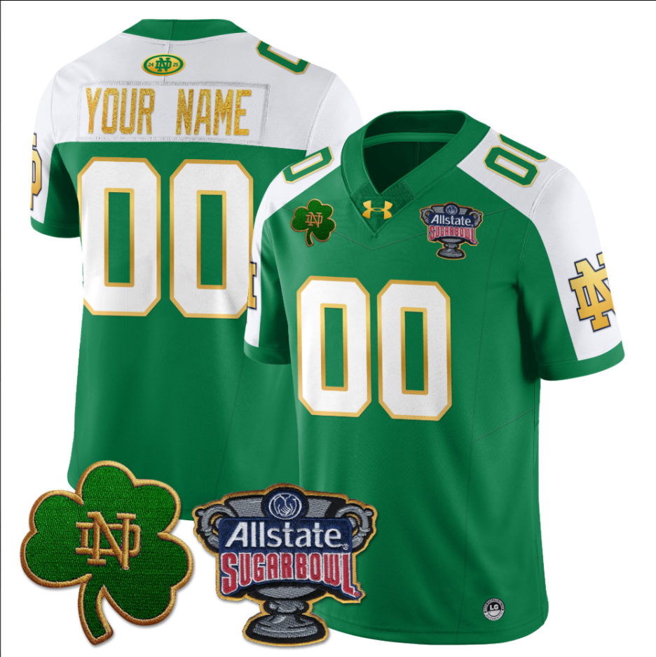 Custom Notre Dame Fighting Irish Jersey Name, Number Allstate Sugar Bowl