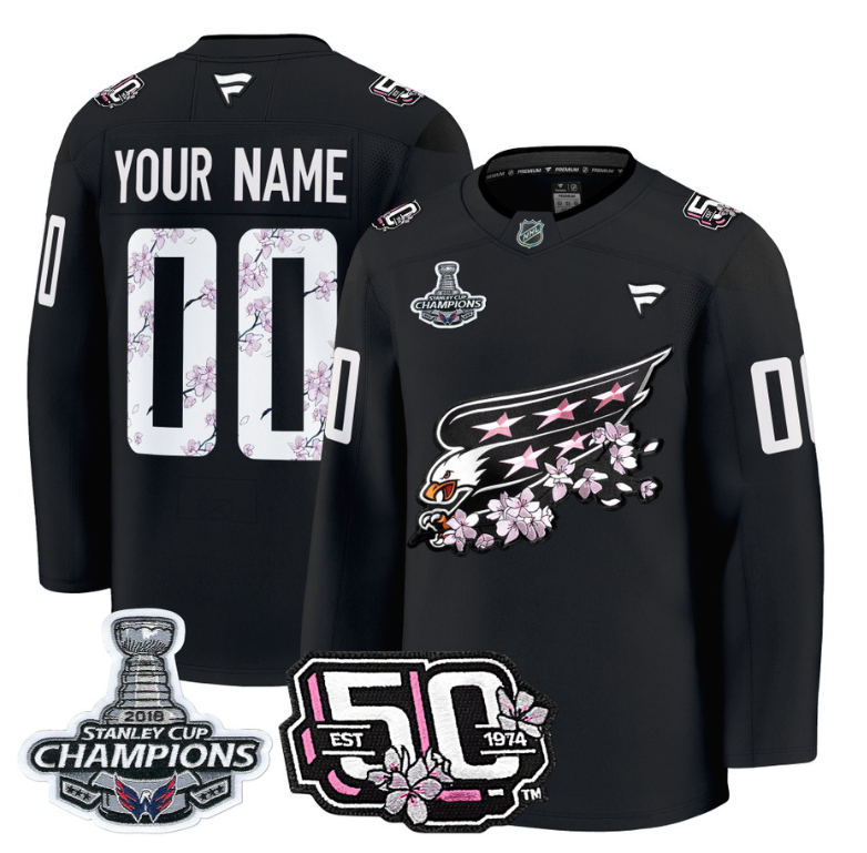 Custom Washington Capitals Jersey 50th Anniversary & 2018 Stanley Cup Champions Patch