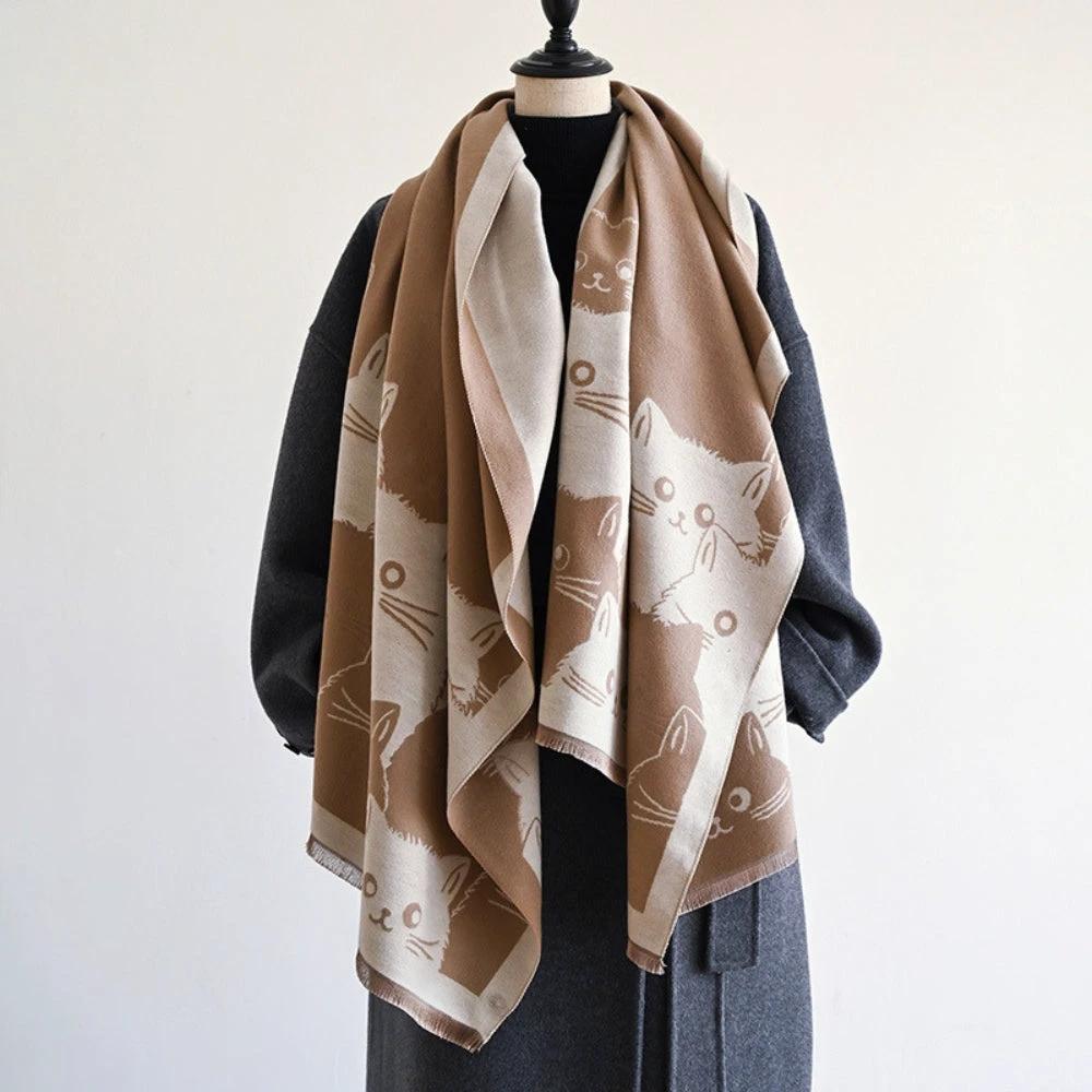 Cute Cat Jacquard Winter Scarf