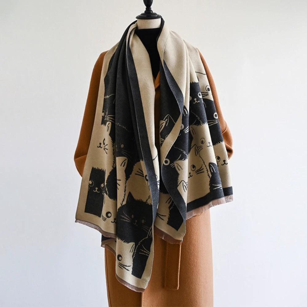 Cute Cat Jacquard Winter Scarf