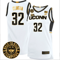 Donovan Clingan Jersey #32 UConn Huskies Basketball 2024 Back To Back Champions Patch White Gold