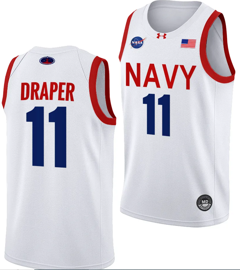 Donovan Draper Jersey #11 Navy Midshipmen NASA-Themed Basketball uniform 2023-24 White