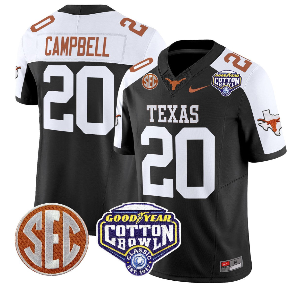 Earl Campbell Jersey #20 Texas Longhorns Cotton Bowl Patch Stitched