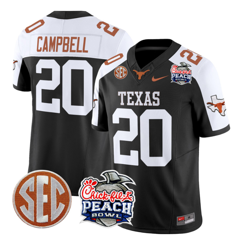 Earl Campbell Jersey #20 Texas Longhorns Peach Bowl Patch Vapor