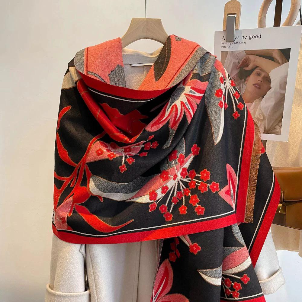Elegant Floral Jacquard Woven Scarf