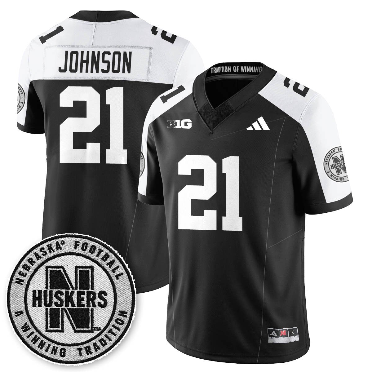 Emmett Johnson Jersey #21 Nebraska Football 2025 Blackout Stitched