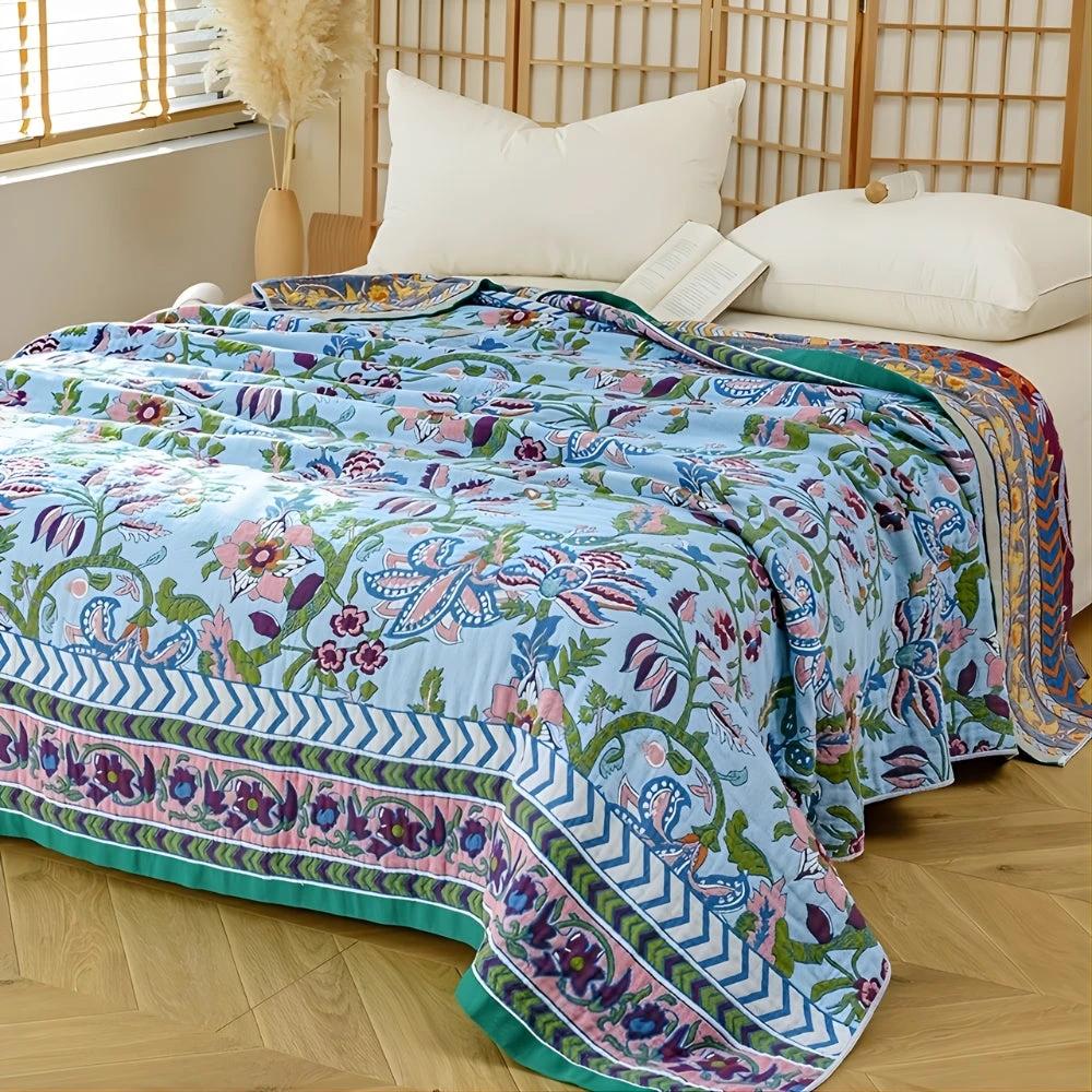 European Floral Reversible Blanket | 100% Cotton Blanket