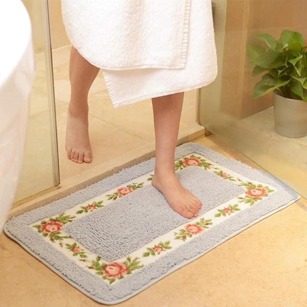Floral Border Absorbent Bath Mat