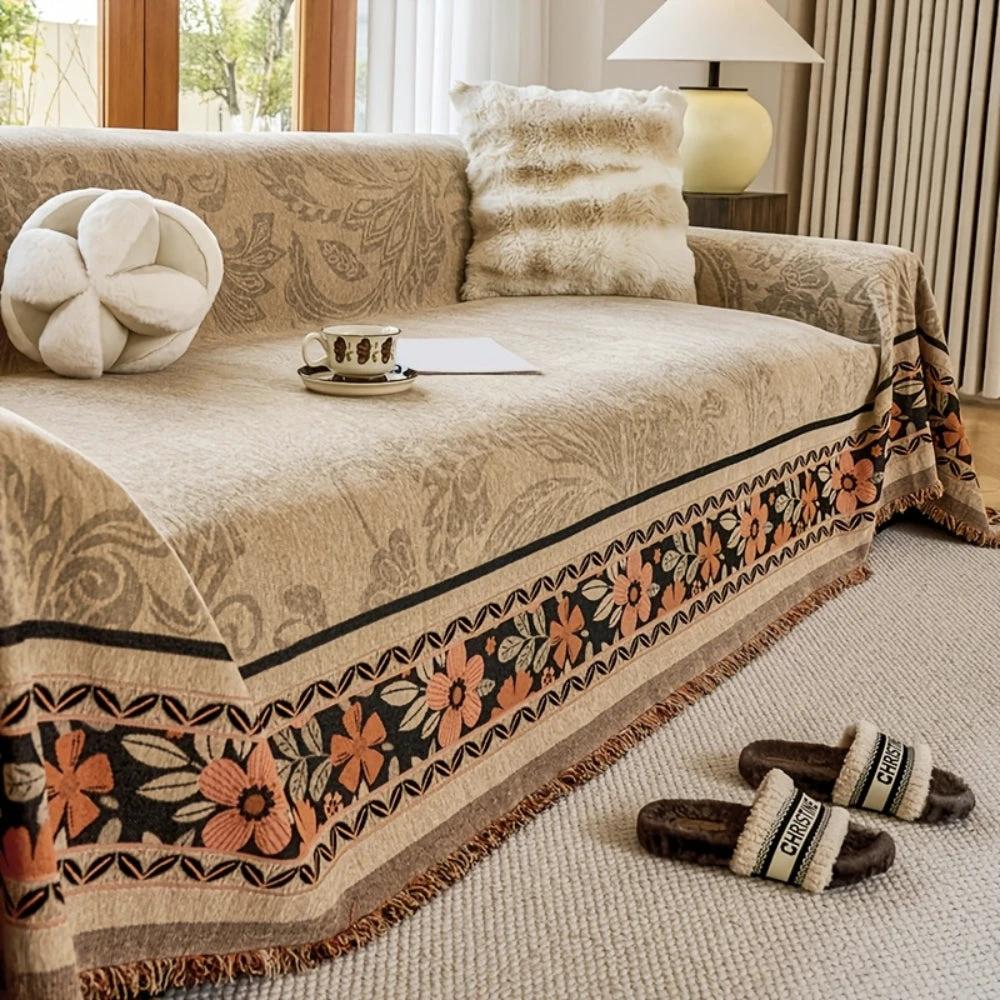 Floral Tasseled Boho Sofa Cover