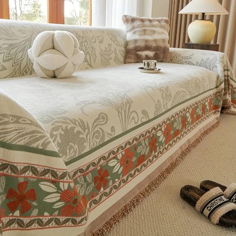 Floral Tasseled Boho Sofa Cover