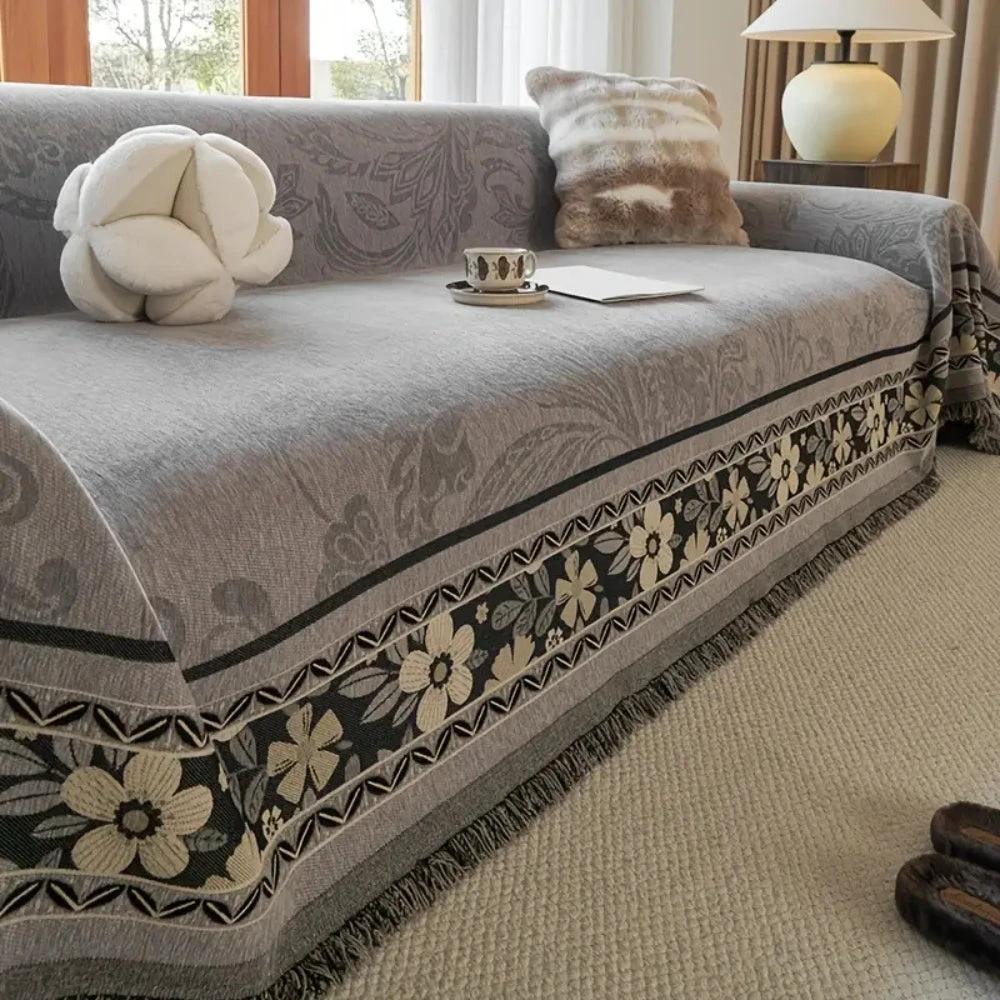 Floral Tasseled Boho Sofa Cover