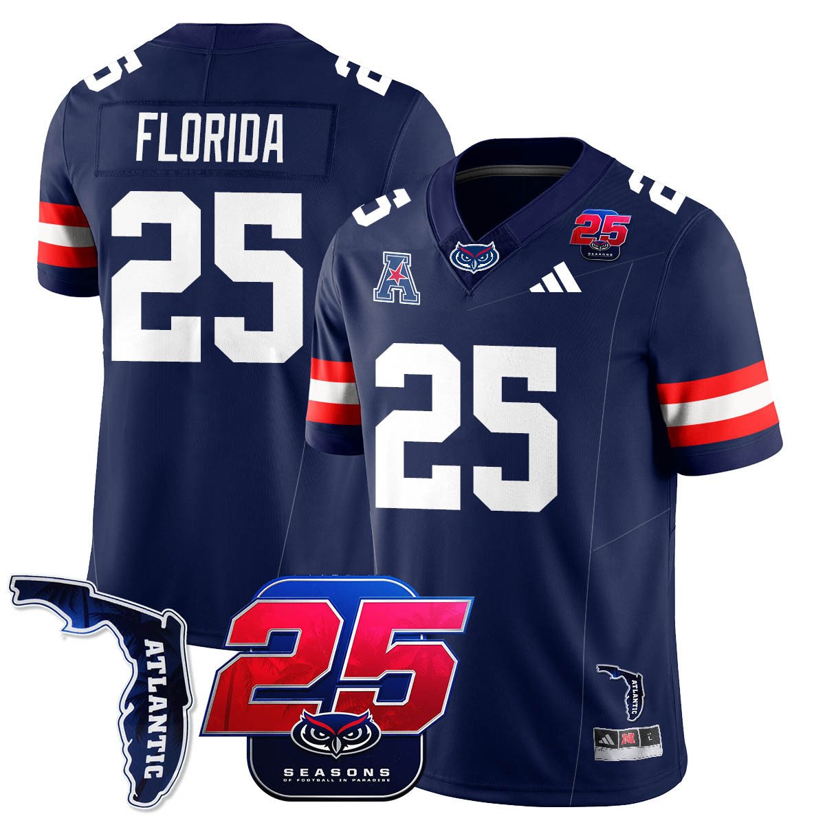Florida Jersey #25 Florida Atlantic Football 25th Season Stitched