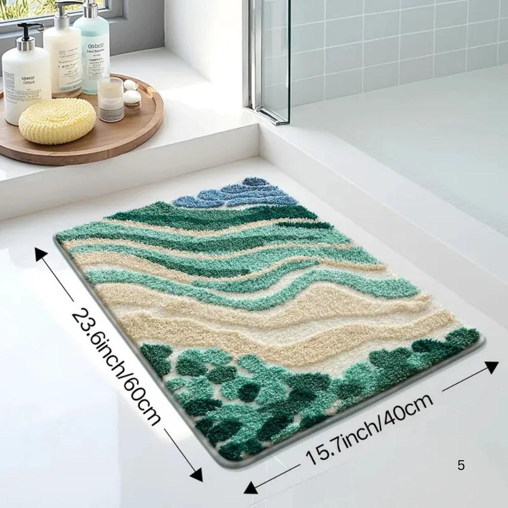Fluffy Ocean Wavy Pattern Bath Mat