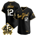 Francisco Lindor Jersey #12 New York Mets 2025 Jackie Robinson Patch Alternate Stitched