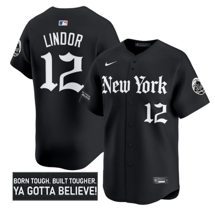 Francisco Lindor Jersey #12 New York Mets Gothic Borough Edition Stitched