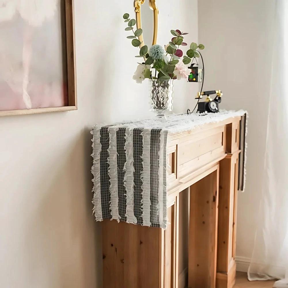 Frayed Fabric Strips Table Runner