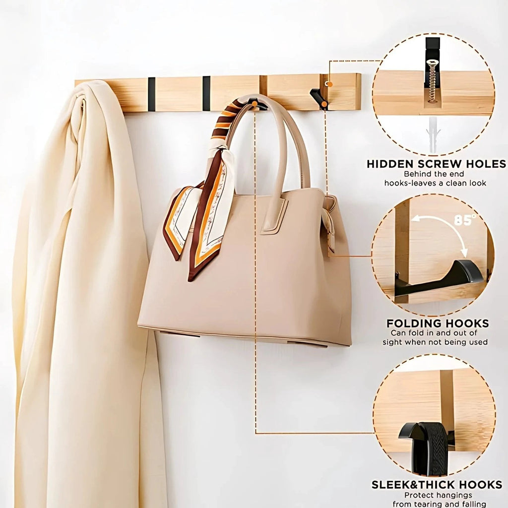 Functional Flip Wooden Wall Hook Rack