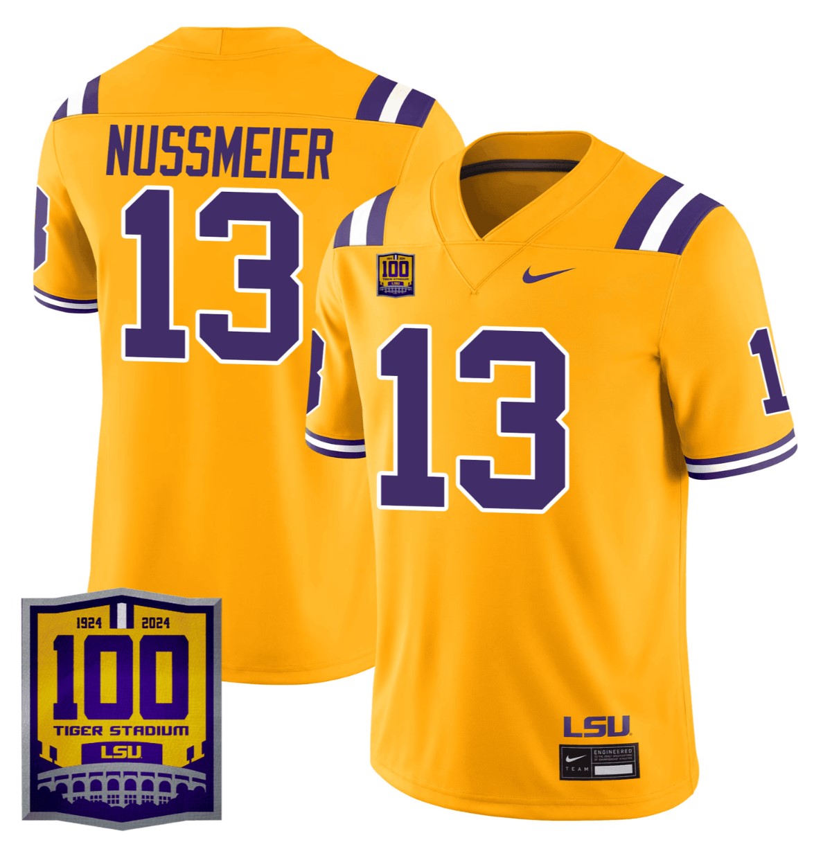 Garrett Nussmeier Jersey #13 LSU Tigers 100 Years of Tiger Stadium Patch