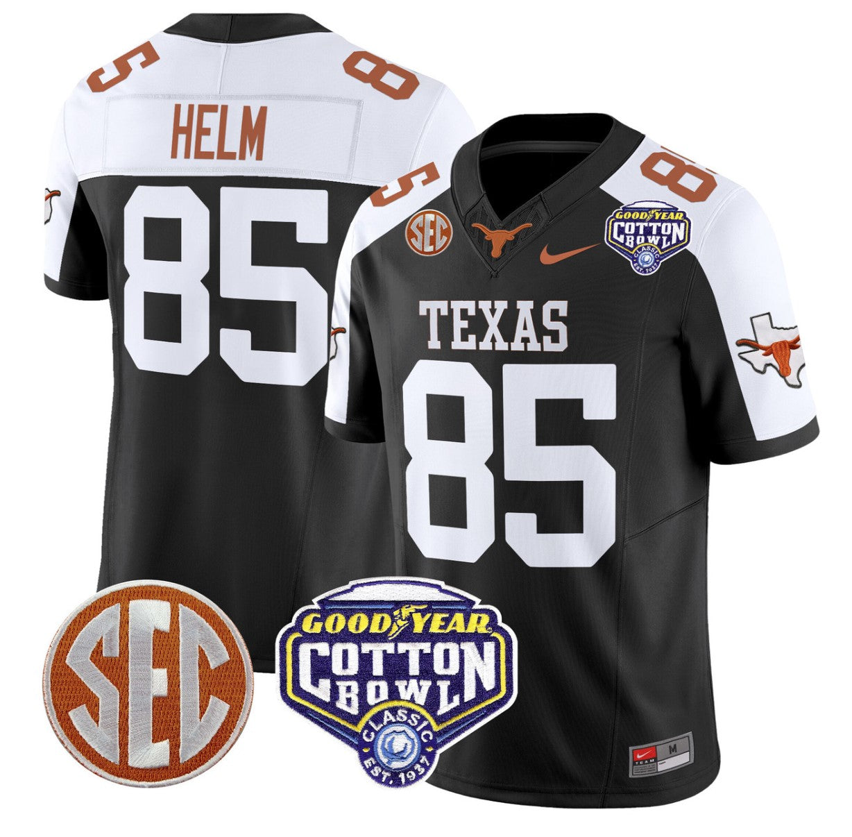 Gunnar Helm Jersey #85 Texas Longhorns Cotton Bowl Patch Stitched