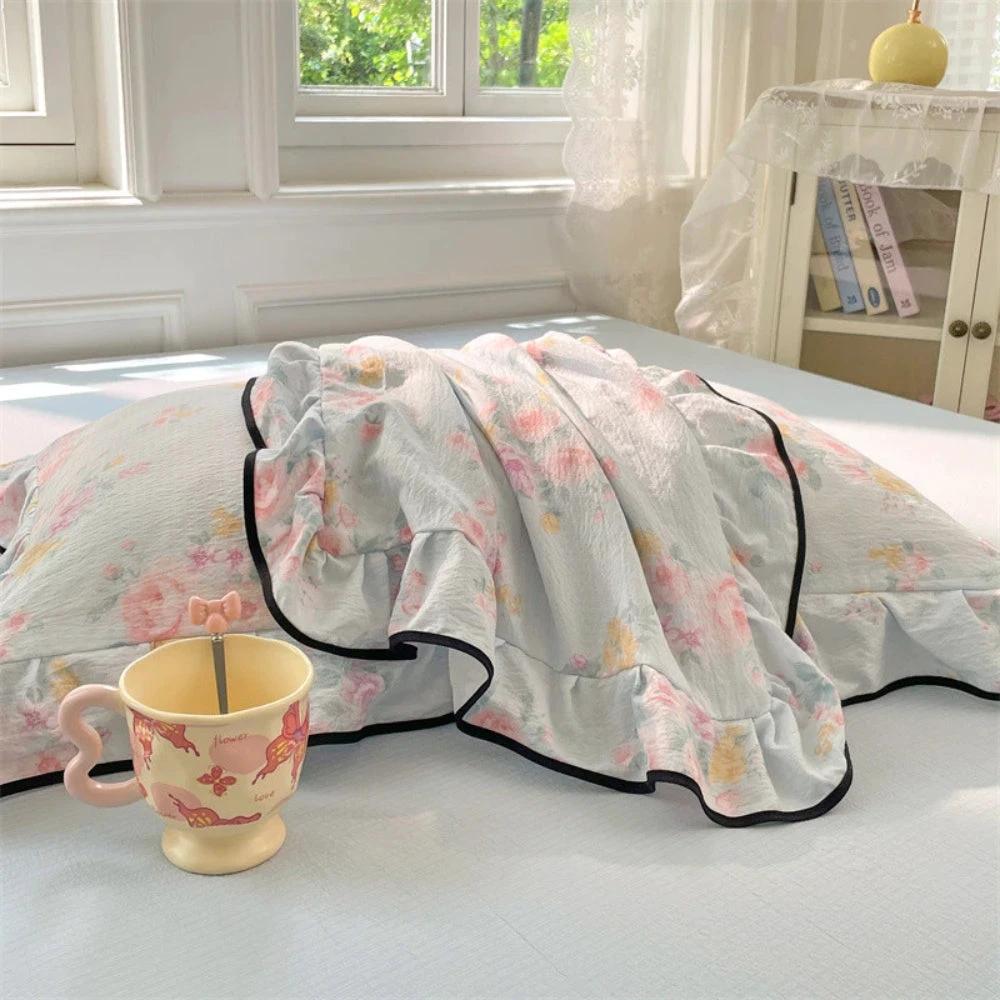 Gauze Floral Ruffled Lace Pillowcases