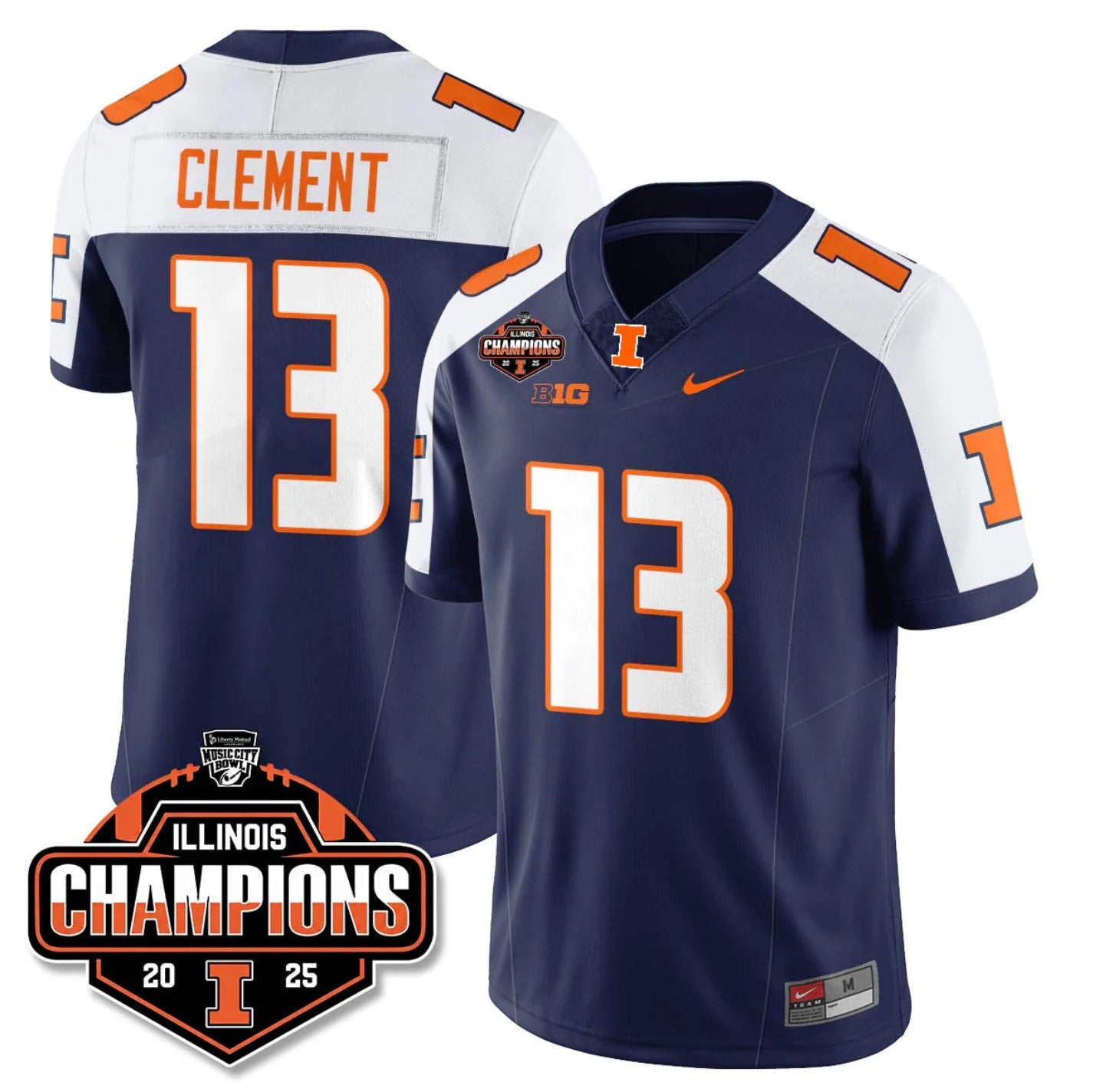 Hudson Clement Jersey #13 Illinois Fighting 2025 Music City Bowl Champions Stitched