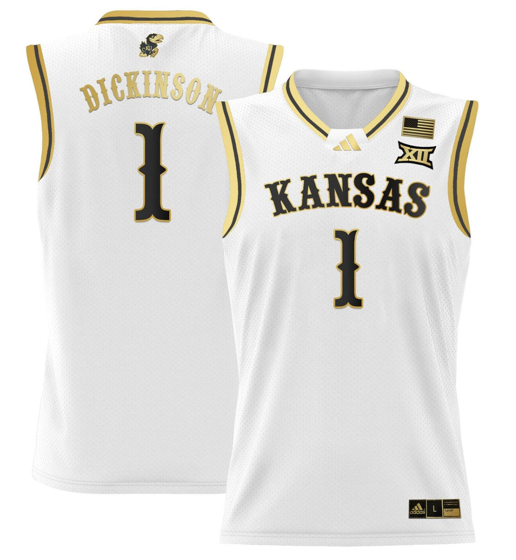 Hunter Dickinson Jersey #1 Kansas Jayhawks 2024 Lightweight Basketball White Gold