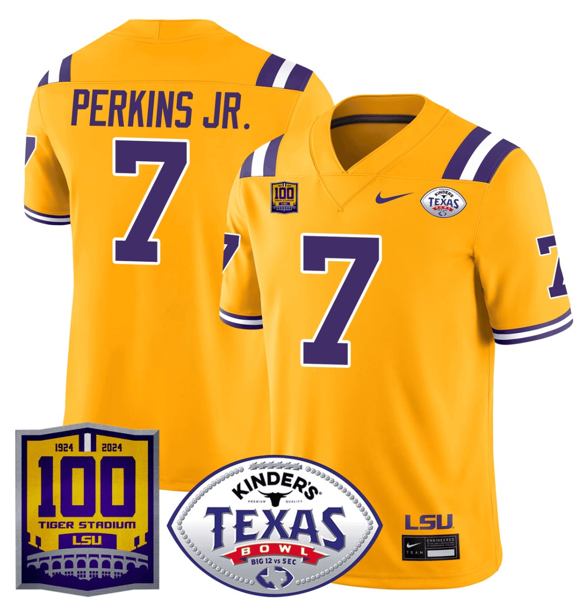 Harold Perkins Jr Jersey #7 LSU Tigers Texas Bowl Patch Football