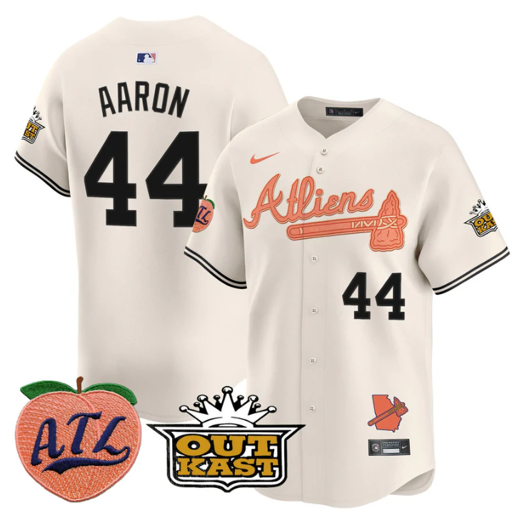 Hank Aaron Jersey #44 Atlanta Braves Atliens Peach Vapor Premier Limited Stitched