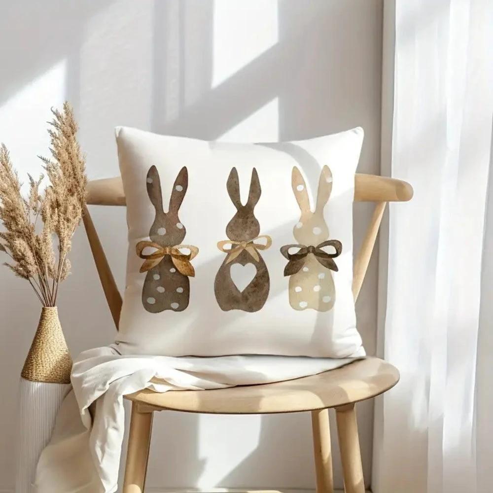 Hemp Three Bunny Cushion Cover