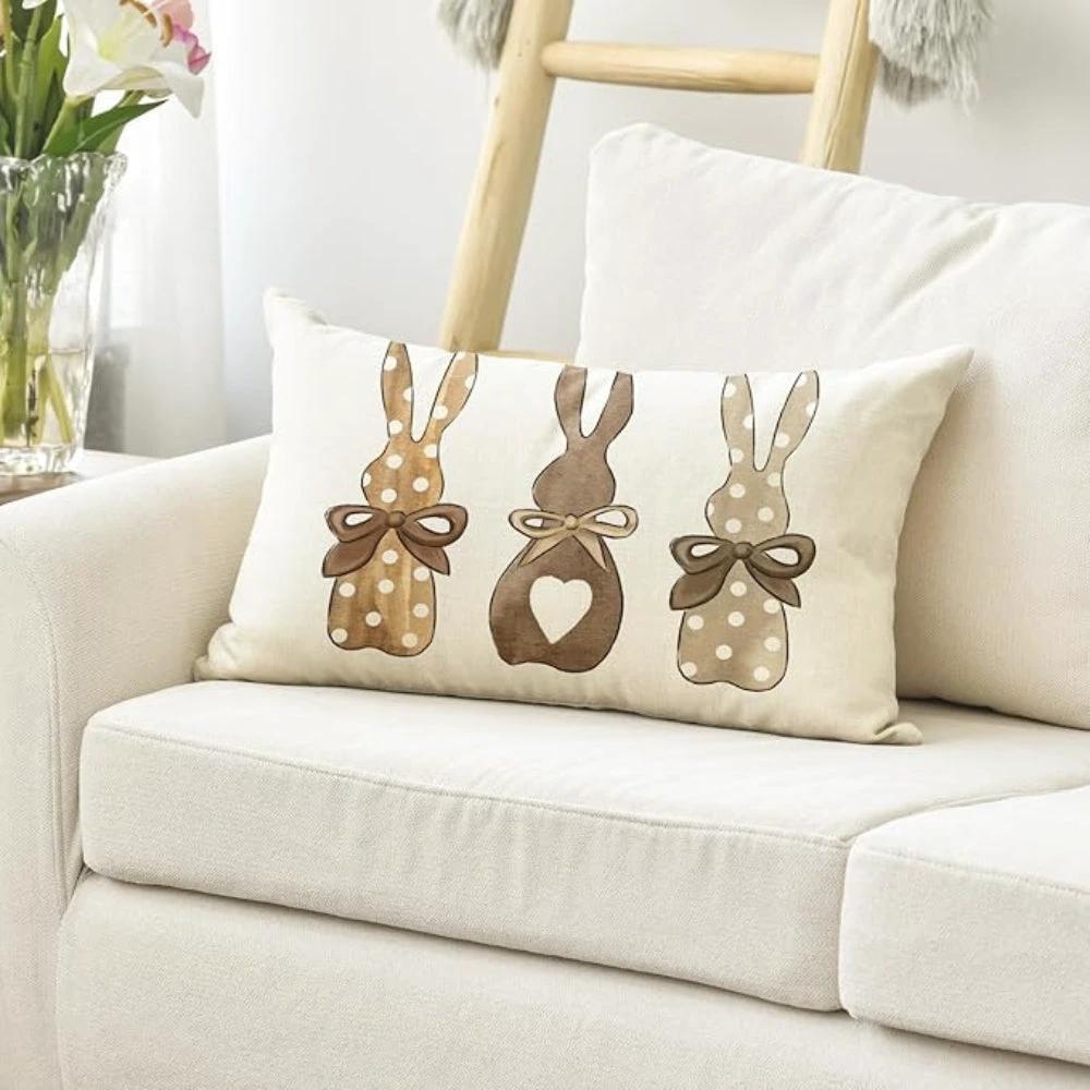 Hemp Three Bunny Cushion Cover