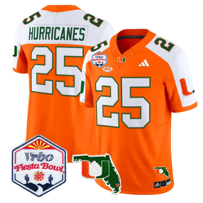 Hurricanes Jersey #25 Miami Hurricanes 2026 Fiesta Bowl Florida Orange Alternate
