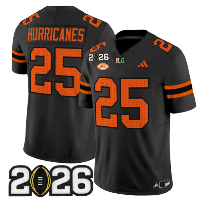 Hurricanes Jersey #25 Miami Hurricanes 2026 CFP Final Patch Stitched Black