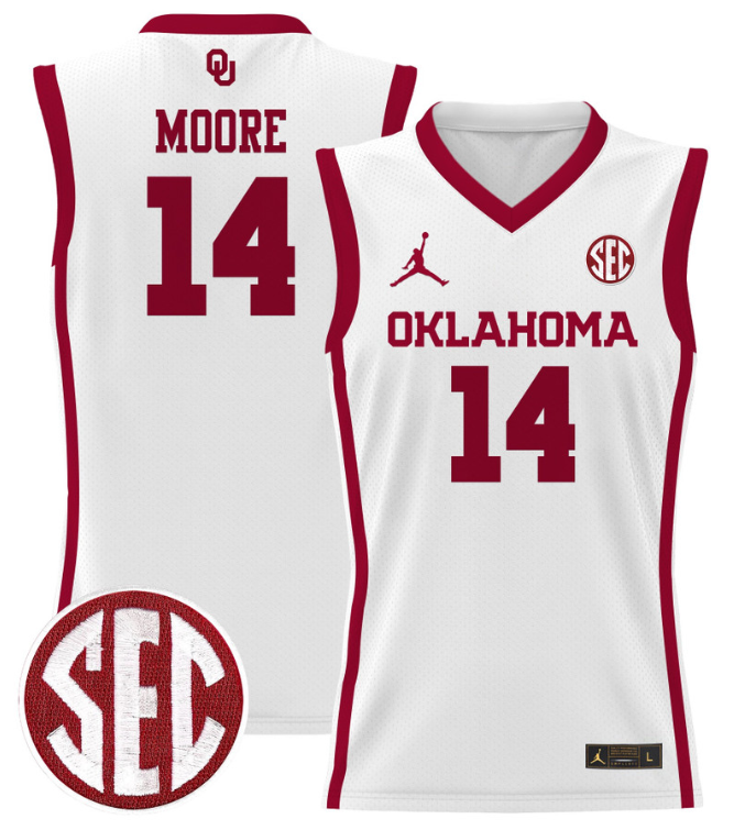 Jalon Moore Jersey #14 Oklahoma Sooners 2024 Lightweight Basketball White